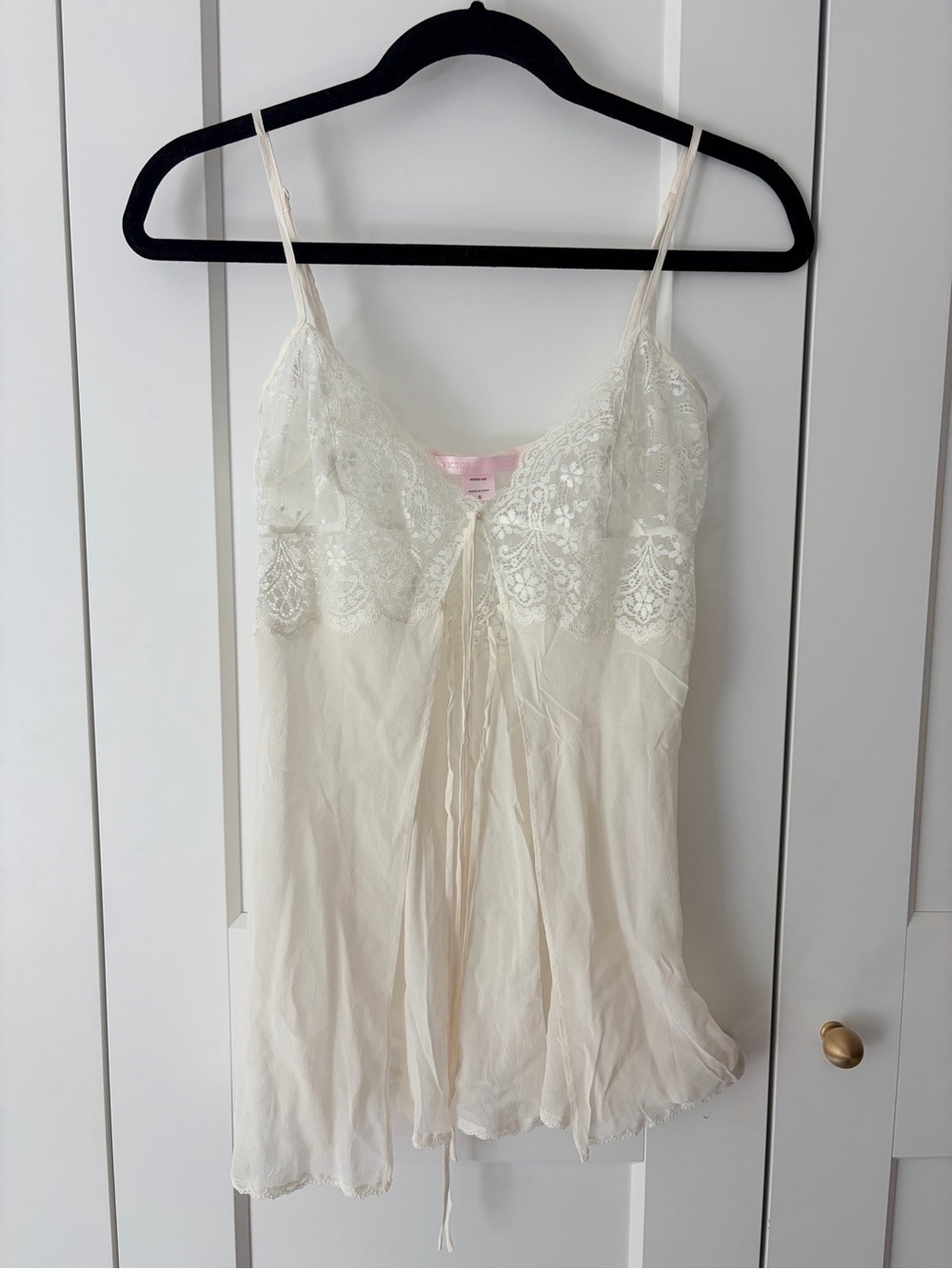 Victoria's Secret Ivory Silk Lace-Trim Chemise | S